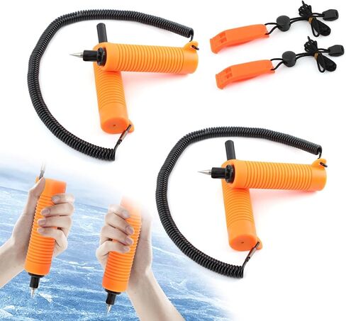 قطعتان من أعواد الثلج القابلة للسحب، مخارز ثلج قابلة للسحب مع صفارة قطعتين، أداة اختيار أمان لصيد الأسماك على الجليد، ملحقات كسر الجليد، معدات طوارئ محمولة مناسبة للتزلج، والزلاجات، والمشي على الجليد in Kuwait