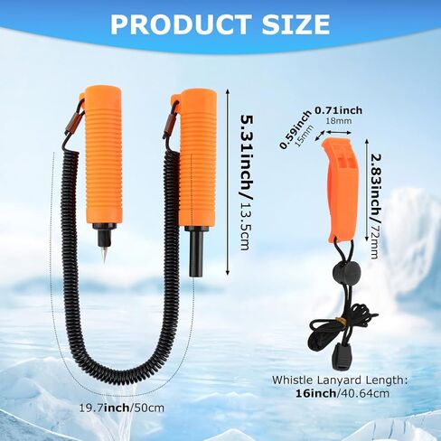 قطعتان من أعواد الثلج القابلة للسحب، مخارز ثلج قابلة للسحب مع صفارة قطعتين، أداة اختيار أمان لصيد الأسماك على الجليد، ملحقات كسر الجليد، معدات طوارئ محمولة مناسبة للتزلج، والزلاجات، والمشي على الجليد in Kuwait