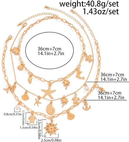 Gold Starfish Necklace for Women Sea Shell Necklaces Gold Layered Pearl Necklaces Beach Charm Necklace Shell Beaded Choker Necklace Trendy Summer Jewelry in Kuwait