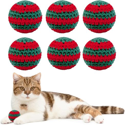 كرات ألعاب القطط من غزل الصوف، 6 قطع كرات لعبة للقطط في الأماكن المغلقة لعيد الميلاد مع جرس داخل ألعاب تفاعلية للقطط، لعبة كرات مضغ للقطط محبوكة يدويًا ألعاب مطاردة القطط in Kuwait