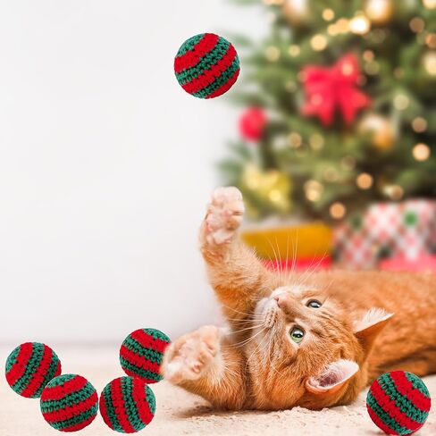 كرات ألعاب القطط من غزل الصوف، 6 قطع كرات لعبة للقطط في الأماكن المغلقة لعيد الميلاد مع جرس داخل ألعاب تفاعلية للقطط، لعبة كرات مضغ للقطط محبوكة يدويًا ألعاب مطاردة القطط in Kuwait