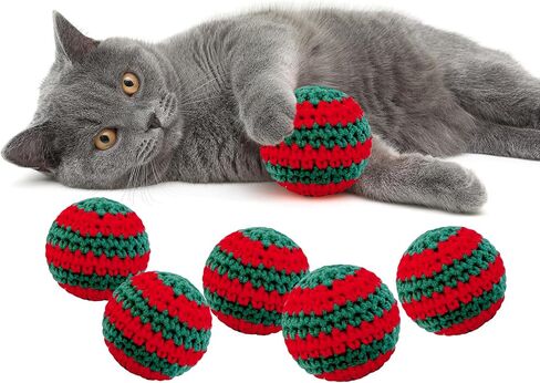 كرات ألعاب القطط من غزل الصوف، 6 قطع كرات لعبة للقطط في الأماكن المغلقة لعيد الميلاد مع جرس داخل ألعاب تفاعلية للقطط، لعبة كرات مضغ للقطط محبوكة يدويًا ألعاب مطاردة القطط in Kuwait