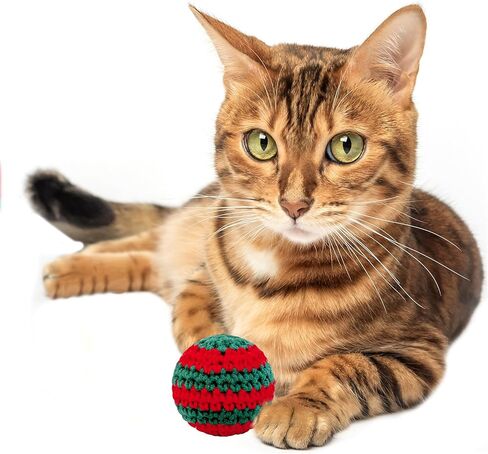 كرات ألعاب القطط من غزل الصوف، 6 قطع كرات لعبة للقطط في الأماكن المغلقة لعيد الميلاد مع جرس داخل ألعاب تفاعلية للقطط، لعبة كرات مضغ للقطط محبوكة يدويًا ألعاب مطاردة القطط in Kuwait