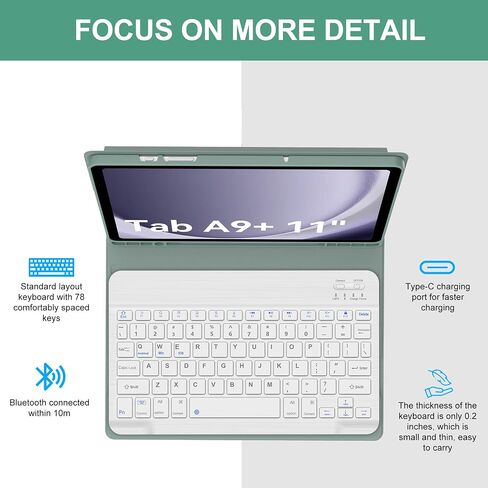 JADEMALL Keyboard Case for Samsung Galaxy Tab A9 Plus/A9+ 5G 11 Inch 2023 Model (SM-X210/X216/X218), 7 Colors Backlit, Auto Sleep/Wake, Wireless Bluetooth, Detachable Keyboard with S Pen Holder, Black in Saudi Arabia