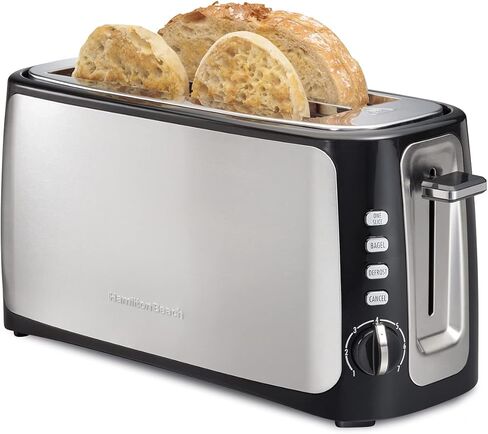 محمصة هاملتون بيتش 4 شرائح مع فتحات طويلة، تقنية التوست المؤكد، إعدادات الخبز وإذابة الثلج، إيقاف تلقائي، ستانلس ستيل (24820) in Kuwait