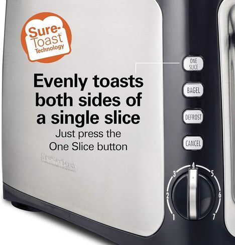 محمصة هاملتون بيتش 4 شرائح مع فتحات طويلة، تقنية التوست المؤكد، إعدادات الخبز وإذابة الثلج، إيقاف تلقائي، ستانلس ستيل (24820) in Kuwait