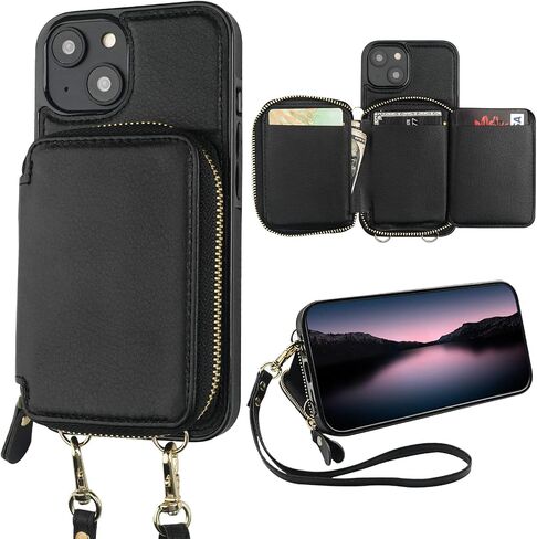 Bocasal RFID Blocking Wallet Case for iPhone 14, Adjustable Crossbody Zipper Purse Case Card Holder with Kickstand Detachable Wrist Strap, PU Leather Flip Folio Case 6.1 Inch 5G (Brown) in Saudi Arabia