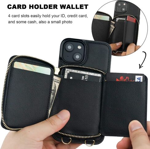 Bocasal RFID Blocking Wallet Case for iPhone 14, Adjustable Crossbody Zipper Purse Case Card Holder with Kickstand Detachable Wrist Strap, PU Leather Flip Folio Case 6.1 Inch 5G (Brown) in Saudi Arabia