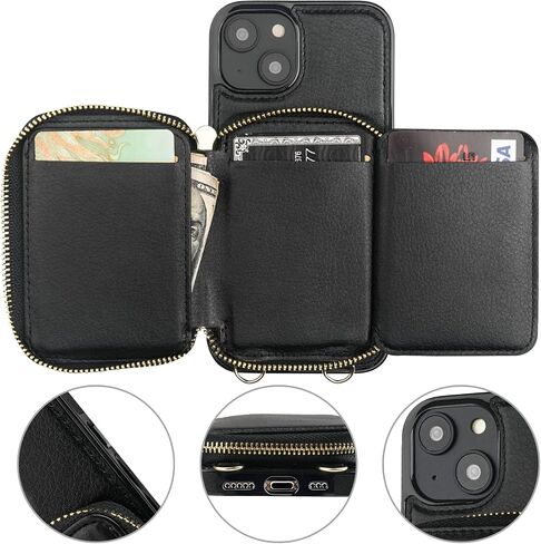 Bocasal RFID Blocking Wallet Case for iPhone 14, Adjustable Crossbody Zipper Purse Case Card Holder with Kickstand Detachable Wrist Strap, PU Leather Flip Folio Case 6.1 Inch 5G (Brown) in Saudi Arabia