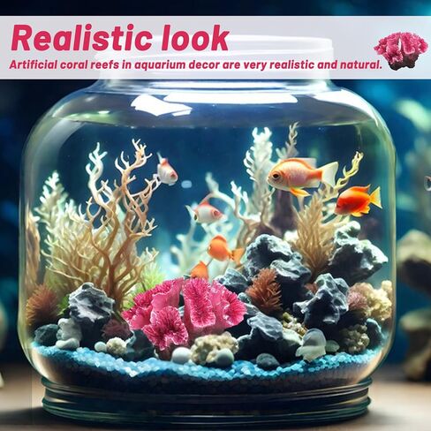 زينة مرجانية لحوض السمك، ديكور مرجاني صناعي وردي، ديكور منظر طبيعي مرجاني لخزان الأسماك (2.8 × 2.3 × 2 بوصة) in Kuwait