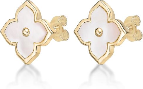 Black Onyx, Mother of Pearl or Malachite Flower Stud Earrings for Women in 925 Sterling Silver with Gold or Rhodium Plating Push Back Studs 12 mm by Lavari Jewelers in Saudi Arabia