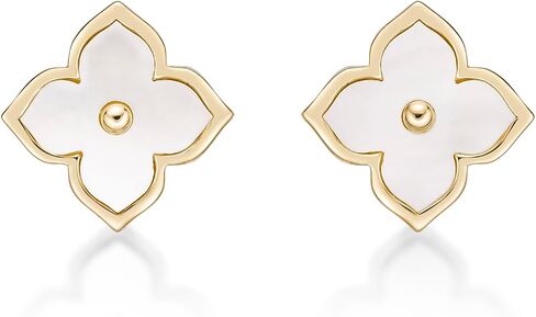 Black Onyx, Mother of Pearl or Malachite Flower Stud Earrings for Women in 925 Sterling Silver with Gold or Rhodium Plating Push Back Studs 12 mm by Lavari Jewelers in Saudi Arabia