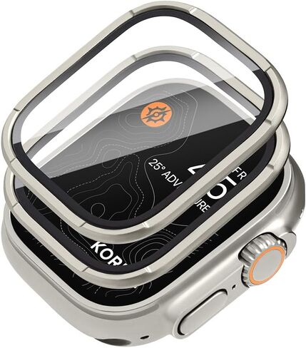 لساعة Apple Watch Ultra 2/واقي شاشة Ultra 49 مم (2023/2022)، حماية من الدرجة العسكرية، قطعتان من واقي الزجاج المقوى بإطار متين، احتفظ بالأصل، سلسلة Armorite، تيتانيوم (تيتانيوم | معزز) in Kuwait