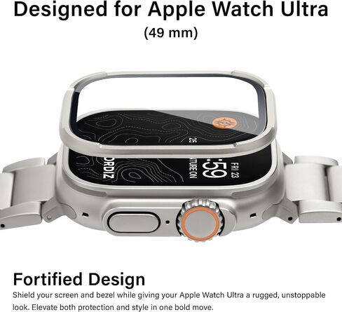 لساعة Apple Watch Ultra 2/واقي شاشة Ultra 49 مم (2023/2022)، حماية من الدرجة العسكرية، قطعتان من واقي الزجاج المقوى بإطار متين، احتفظ بالأصل، سلسلة Armorite، تيتانيوم (تيتانيوم | معزز) in Kuwait