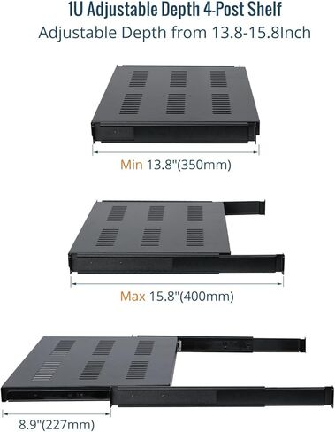 رف رف منزلق 1U، رف خادم بعمق قابل للتعديل 12.6-20.2 بوصة، رف خادم 4 أعمدة 19 بوصة بسعة وزن 55 رطلًا لأجهزة التوجيه ولوحات المفاتيح وأجهزة الكمبيوتر in Kuwait