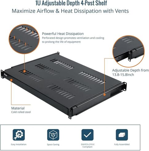رف رف منزلق 1U، رف خادم بعمق قابل للتعديل 12.6-20.2 بوصة، رف خادم 4 أعمدة 19 بوصة بسعة وزن 55 رطلًا لأجهزة التوجيه ولوحات المفاتيح وأجهزة الكمبيوتر in Kuwait
