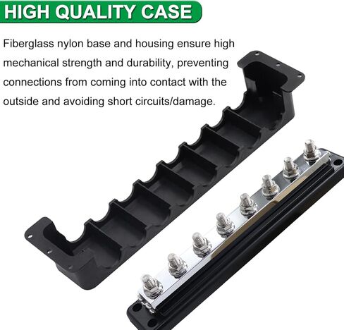 600A High Current Busbar 12-48V DC Heavy-Duty Nickel-Plated Copper Power Distribution Block 8xM10 (3/8") Terminal Studs with Cover Battery Bus Bar for Automobiles Boat RV Truck (Red) in Kuwait