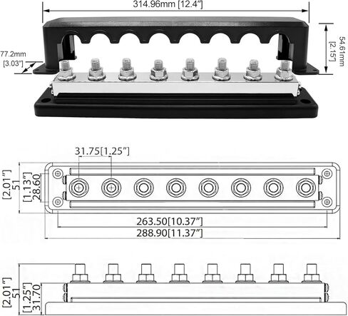 600A High Current Busbar 12-48V DC Heavy-Duty Nickel-Plated Copper Power Distribution Block 8xM10 (3/8") Terminal Studs with Cover Battery Bus Bar for Automobiles Boat RV Truck (Red) in Kuwait