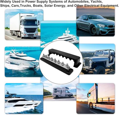 600A High Current Busbar 12-48V DC Heavy-Duty Nickel-Plated Copper Power Distribution Block 8xM10 (3/8") Terminal Studs with Cover Battery Bus Bar for Automobiles Boat RV Truck (Red) in Kuwait