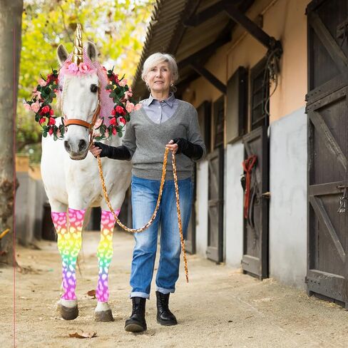 6 PCS Horse Bling Accessory Costume for Horses to Wear with Unicorn Horn Headband Spiral Horns Artificial Rose Flower Vine Warmers and Horse Hair Clips for Christmas Party Decorations (Style 2) in Saudi Arabia