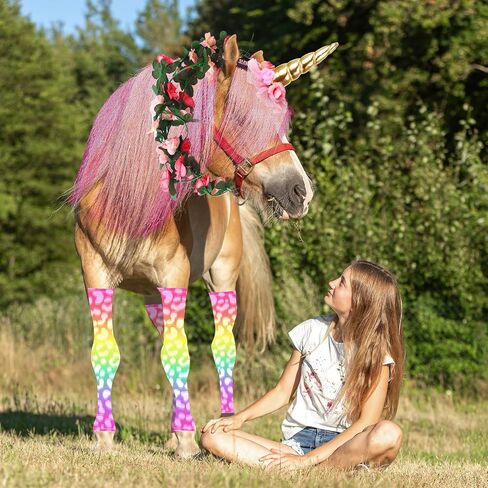 6 PCS Horse Bling Accessory Costume for Horses to Wear with Unicorn Horn Headband Spiral Horns Artificial Rose Flower Vine Warmers and Horse Hair Clips for Christmas Party Decorations (Style 2) in Saudi Arabia