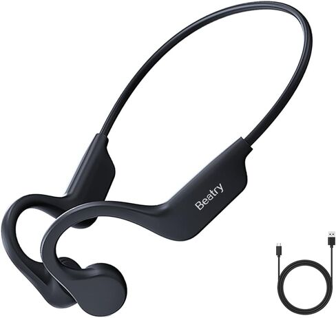 Beatry Bone Conduction Headphones, Open Ear Wireless Bluetooth Earbuds with Mic for Running Driving Work Kids, Noise Cancelling Soundrevv Earphones, Rubber Material Extended Wear, Black in Saudi Arabia