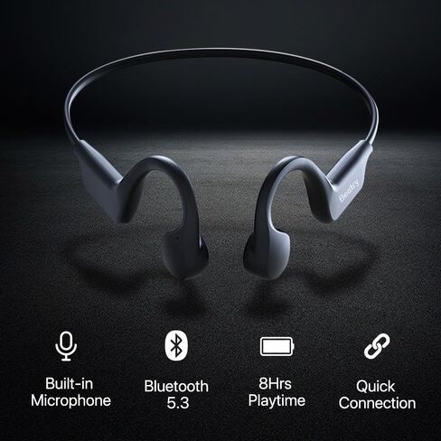 Beatry Bone Conduction Headphones, Open Ear Wireless Bluetooth Earbuds with Mic for Running Driving Work Kids, Noise Cancelling Soundrevv Earphones, Rubber Material Extended Wear, Black in Saudi Arabia