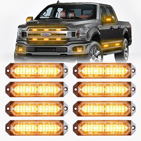 BooYu Red/White LED Surface Mount Emergency Strobe Flashing Lights for Firefighter/Police/Trucks/Vehicles/Car, Ultra Slim Sync Feature Hazard Warning Beacon Grille Light Bar (8 Pcs) in Kuwait