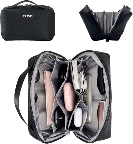 Portable tech pouch for travel, Electronic Organizer Accessory for travel essentials，travel Cable organizer pouch with Handle，Tech organizer bag with zipper (Black) in Saudi Arabia