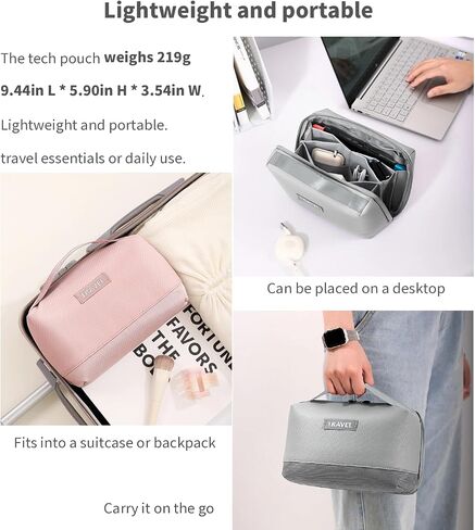 Portable tech pouch for travel, Electronic Organizer Accessory for travel essentials，travel Cable organizer pouch with Handle，Tech organizer bag with zipper (Black) in Saudi Arabia