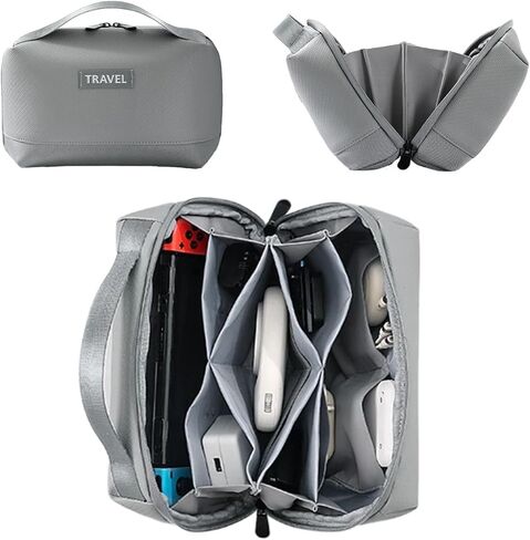 Portable tech pouch for travel, Electronic Organizer Accessory for travel essentials，travel Cable organizer pouch with Handle，Tech organizer bag with zipper (Black) in Saudi Arabia