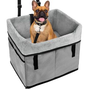 Vivifying Dog Car Seats for Small Dogs, Portable Dog Booster Car Seat with Storage Pockets and Safety Belt, Comfortable Travel Bed for Small Pets Up to 25lbs (Gray)