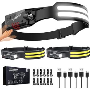 3 Packs 2 LED Headlamp Rechargeable HeadLamps for Adults, 7 Modes Head Light Sensor Mode 230° Wide Beam Headlight Waterproof Camping Accessories Gifts for Hiking Running Repairing Fishing Cycling