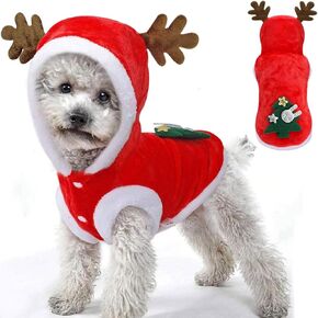 Dog Christmas Costume, Pet Winter Hoodie Coat Puppy Santa Claus Reindeer Outfit, Dog Clothes for Small Medium Dogs Cats, Christmas Party Dog Vest Clothing Cold Weather Sweater Warm Apparel (Small)