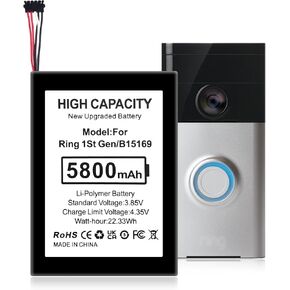 B15169 battery,[ 5800mAh ](𝟮𝟬𝟮4 𝗡𝗲𝘄 𝗨𝗽𝗴𝗿𝗮𝗱𝗲) Replacement Battery for Ring Video Doorbell 1st Gen,5-PIN 1st Gen Battery