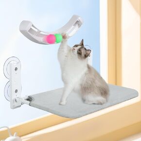HOMBYS Cat Window Perch and Track Ball Toy Set - Cordless Cat Hammock with for Indoor Cats, Soft Plush Cat Window Bed, Foldable Design with 4 Suctions Cups & Solid Metal Frame