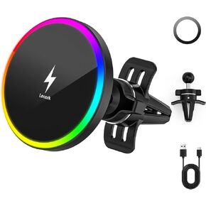 for Magsafe Car Mount Charger, 15W Magnetic Wireless Car Charger for iPhone, Magsafe Air Vent Car Holder Charger for iPhone 16 Pro Max/16/15/14 13 12, LED RGB Design