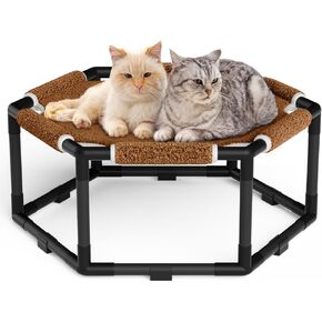 Tresbro Cat Bed, Hexagon Warm Elevated Cat Bed with Thick Teddy Velvet & Anti-Slip Pads, Raised Cat Hammock Bed for Indoor and Outdoor Use, 23.6'' x 10.6'' x 12'' Cat Hammock for Large to Small Cats