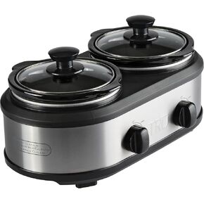 TRU Double Slow Cooker by Select Brands - Double Buffet Server for Parties, Holidays & Gatherings - Double Slow Cooker Buffet Server - 2 Inserts, Each 1 1/4 Quarts