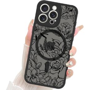 Fiyart Designed for iPhone 15 Pro Max Case Matte Flowers Design Compatible with MagSafe Wireless Charging,Cute Sunflowers Anti-Scratch Translucent Phone Cover for Women Girls 6.7"-Black