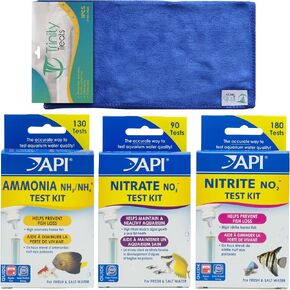 API Freshwater and Saltwater Aquarium Water Test Kit Including Trinity Treats Microfiber Cleaning Cloth (API Nitrate Test Kit, API Nitrite Test Kit, API Ammonia Test Kit)