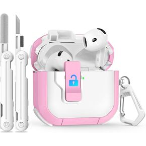 Secure Lock Case for AirPods 4, Ekoonpft 5-in-1 Clear Case for Apple AirPods 4th Generation (2024) for Women Girly, Soft TPU Case with Cleaner Kit,Silicone Wrist Strap,Cute Candy Keychain,Buckle