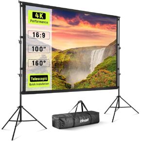 150" Projector Screen with Stand, Wrinkle Free Polyester 16:9 4K HD Rear Front Movie Screen with Sandbags, Indoor Outdoor Portable Telescopic Projection Screen for Home Theater, Outdoor Movie