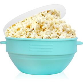 Microwave Popcorn Popper with Lid and Handles, Silicone Popcorn Maker for Healthy Oil-Free Popcorn, Collapsible & BPA-Free, Dishwasher Safe, Easy to Use for Home Movie Nights & Snacks, Blue