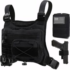 Running Chest Bag Tactical Running Vest with Pistol Holster Versatile Motorcycle Chest Pouch CCW Chest Pack