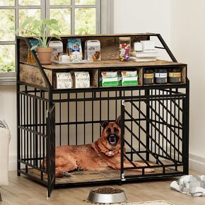 KEIKI Large Dog Crate, Wooden Dog Crate End Table, 43" Heavy Duty Dog Crate with Divider, Dog Crate Decorative for Large Dogs Indoor Furniture, 43.3" L X 27.6" W X 42.5" H, Rustic Brown