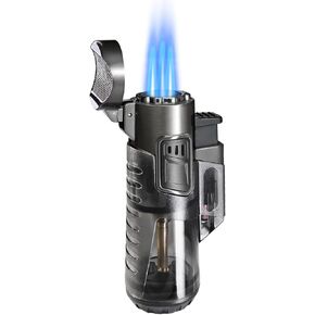 Urgrette Torch Lighter 2 Pack Butane Refillable Triple Jet Flame Torch Lighters Windproof Adjustable 3 Flame Butane Gas Lighter Pocket Lighter for Camping Grill Fireplace Camping (Without Fuel)