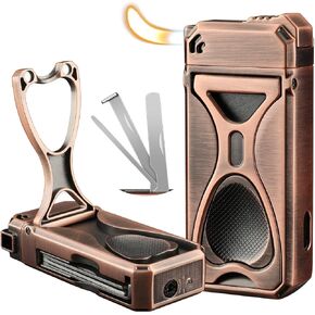 Pipe Lighter with Pipe Holder, 4-in-1 Soft Flame Lighter, Refillable Butane Lighter, Candle Lighter, Pocket Size for Easy Carrying (Bronze Color)