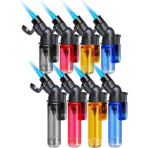 8 Pack Torch Lighter Mini Refillable Butane Lighters Single Jet Flame 45° Rotatable Torch Lighters Windproof Adjustable Butane Gas Lighter for Candle Camping Fireplace Party BBQ Grill(Without Fuel)