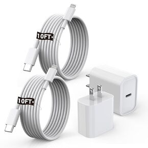 [Apple MFi Certified]10FT Fast iPhone Charger,Extra Long Apple Charger Fast Charging 2Pack 20W USB C Charger Block Plug + 10Foot Lightning Cable Cord for iPhone 14/Pro/Pro Max/Plus/13/12/11/XS/XR/X/SE